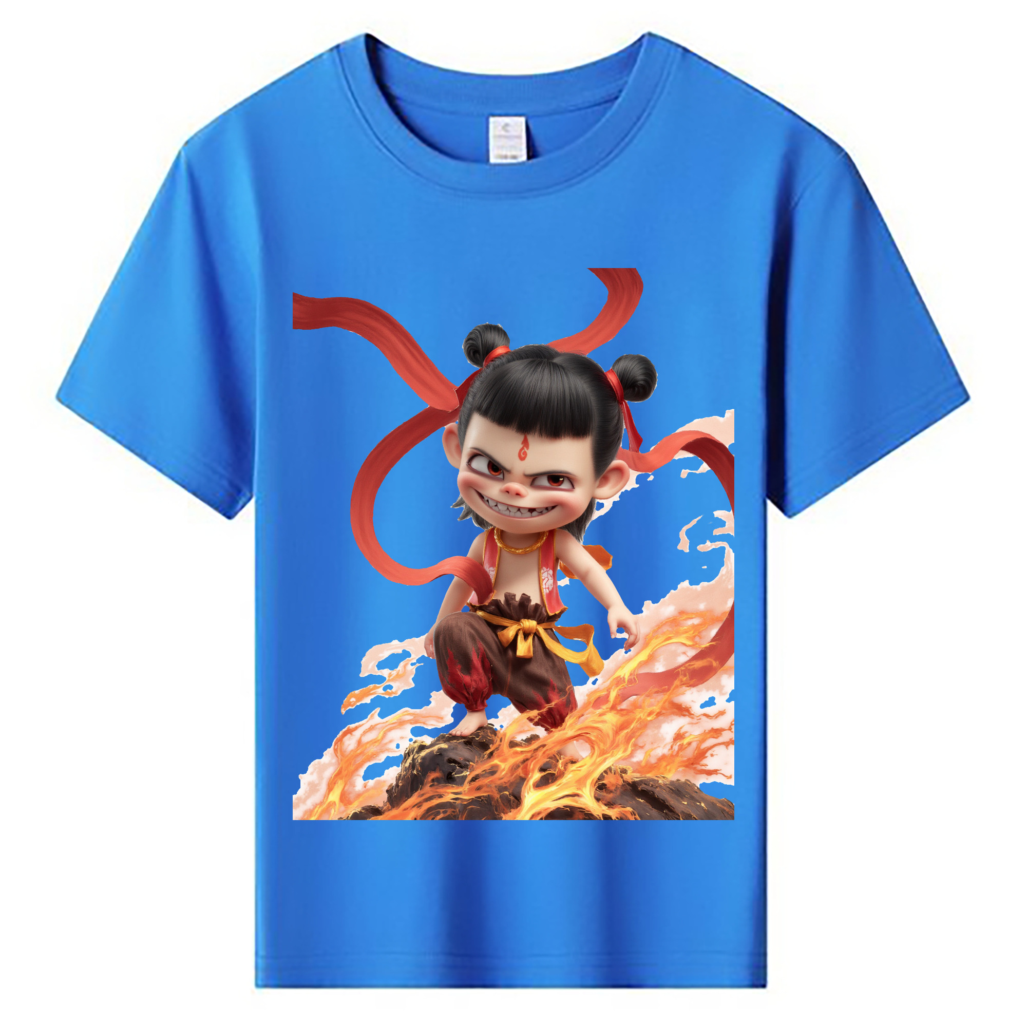 （画像用） Ne Zha 2 ナタ 魔童の大暴れ 綿100％キッズTシャツ（フロントプリント）